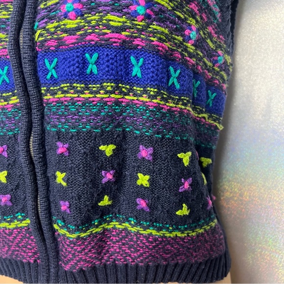 Karen Scott knitted vintage vest sweater zip up green purple blue pink cute - Picture 3 of 6